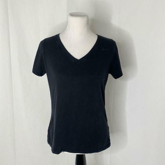 Nike Women’s Shirt Black Dri-Fit Short Sleeve V-Neck Athletic Size Medium - Picture 2 of 6